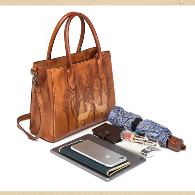 MOTAORA Retro Women Shoulder Bags Genuine Leather Handbags For Ladies Designer Luxury Handbag Hand Painted Women's Bag Woman