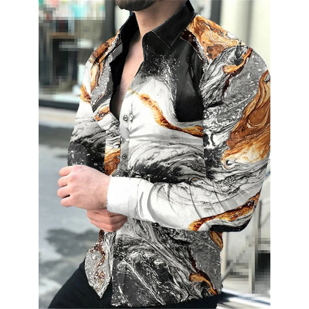 2023 luxury fashion social party men's single-breasted shirt casual designer printed long-sleeved shirt men's lapel shirt