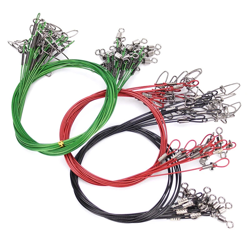 

10pcs 50cm Steel Fishing Line Anti-bite Leader Wire Test 88Lbs/40kg Heavy-duty Wire Line Connector for Lure Hooks Sea Fishing