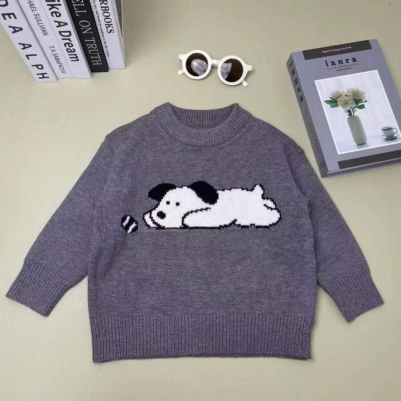Корейский вязаный свитер для маленьких мальчиков и девочек зима 2024 милая