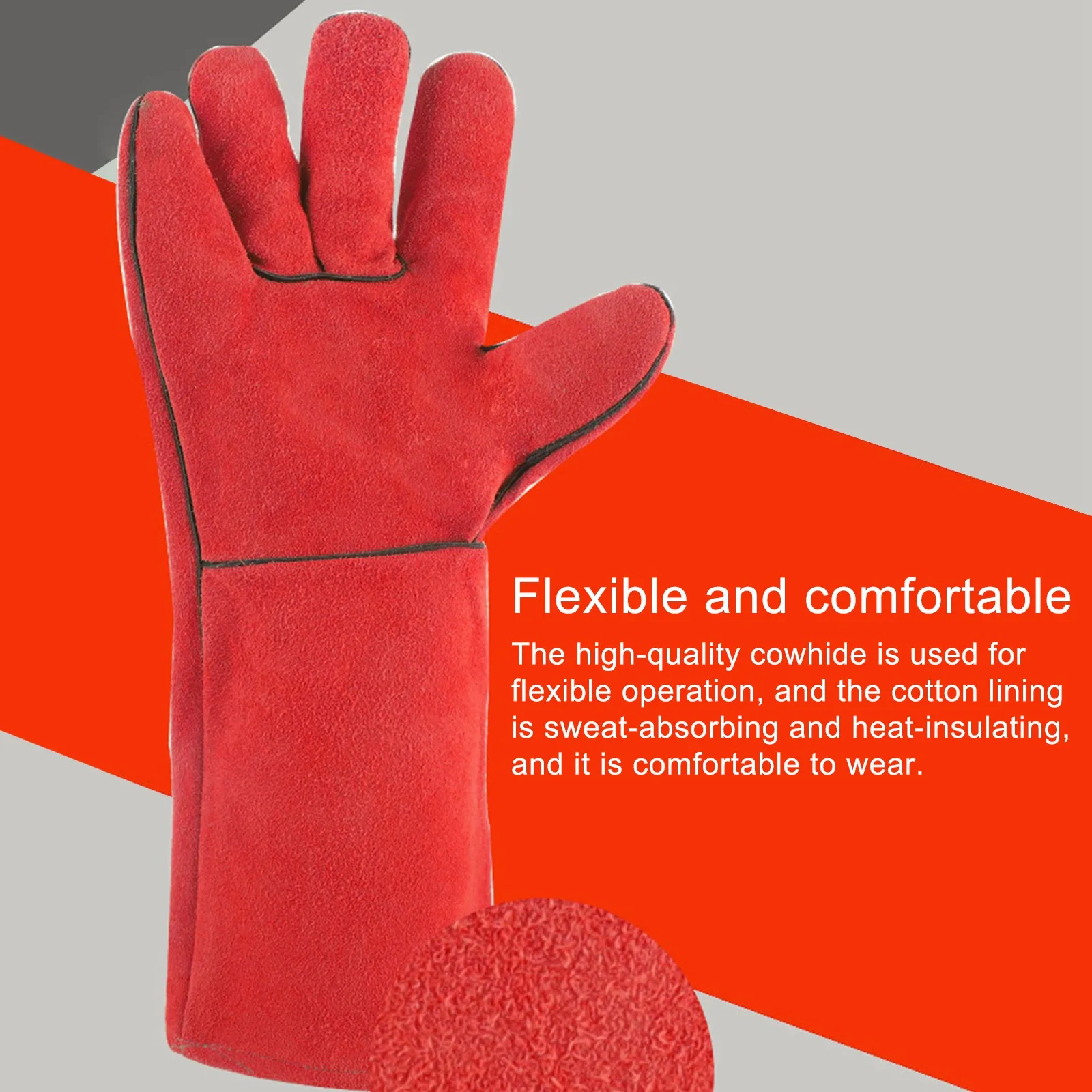 

1 Pair Welding Gloves Cow Split Leather Welding Glove Heat Resistant Flame Retardant for Welding Bonding Riveting Work Gloves