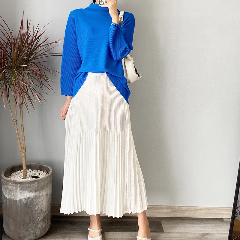 High-end fashion simple skirt women's Miyake pleated high waist loose large size long pleated skirt