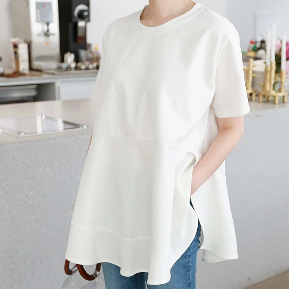 Повседневная минималистская женская футболка с коротким рукавом однотонный