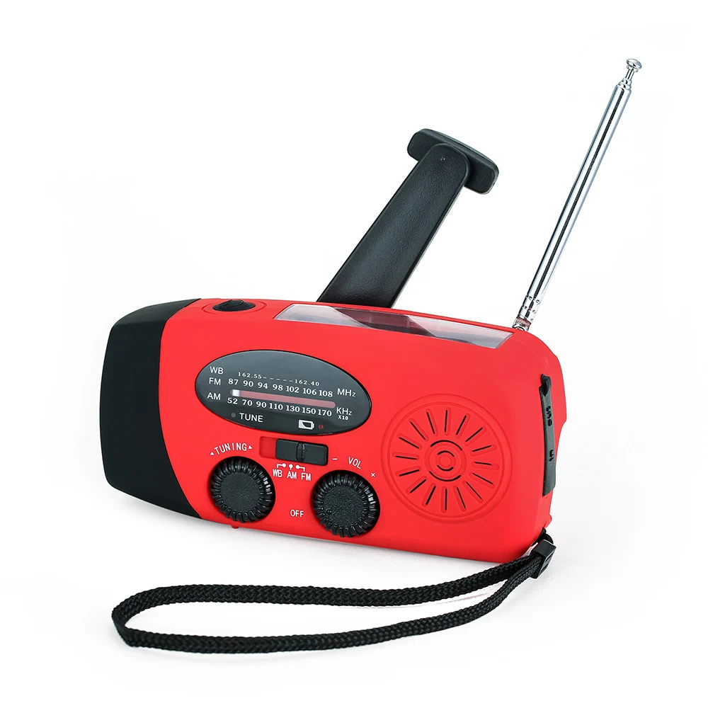 

Portable Radio w AM/FM Flashlight Reading Lamp NOAA Weather Mobile Power Source for Emergency Solar Powered Crank Handheld Radio