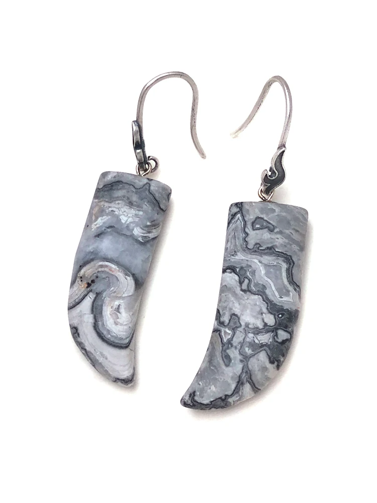 Винтажные серьги из яшмы с натуральной серо-белой картой Пикассо стерлинговое