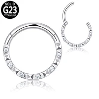 g23 titanium septum clicker hoop ring cz pyramid cuts front labret ear tragus cartilage daith helix earring nose stud piercing
