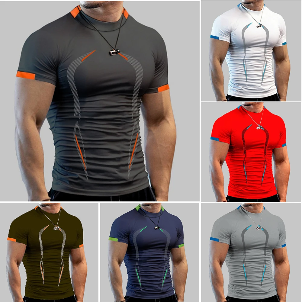 

Men's Solid Color Sportswear Tight Tops Fitness Clothing Quick Drying Short Sleeve T Shirt 3D Printed Slim Fit Oversized