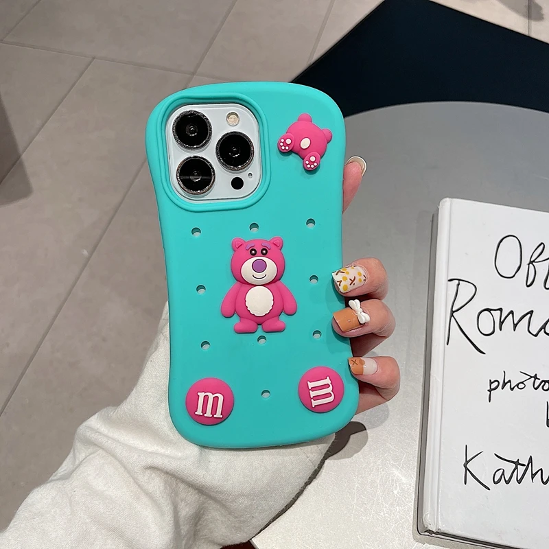 3D мультяшный силиконовый чехол с клубничным медведем для телефона iPhone 12 11 13 Pro Max XR X XS 7 8 Plus SE 2022, милая мягкая резиновая задняя крышка