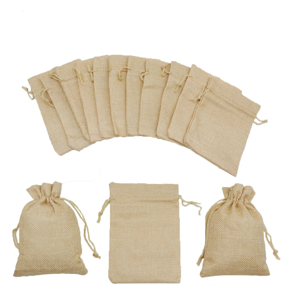 

50pcs Natural Vintage Burlap Drawstrings Jute Gift Bag Packaging Hessia Candy Bags Wedding Party Favor Pouch Birthday Supplies