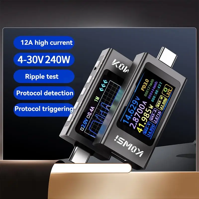 

Type-C тестер постоянного тока 3,3-36 В 0-12A цифровой измеритель напряжения и тока IPS дисплей триггерный измеритель быстрой зарядки
