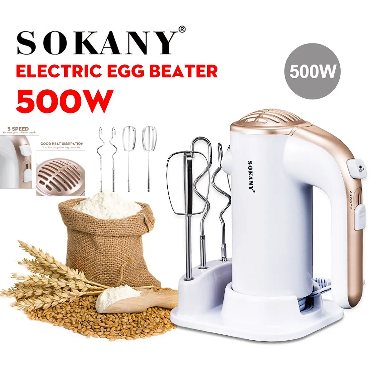 

Sokany Multifunctional 5 Speed Food Blender Electric Mixer Machine With Dough Hooks Mixer Beater Kitchen Milk frother Egg Beater
