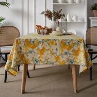 yellow flower tablecloth pastoral oil proof tablecloth rectangular coffee table cover table mat cotton hemp table flag towel