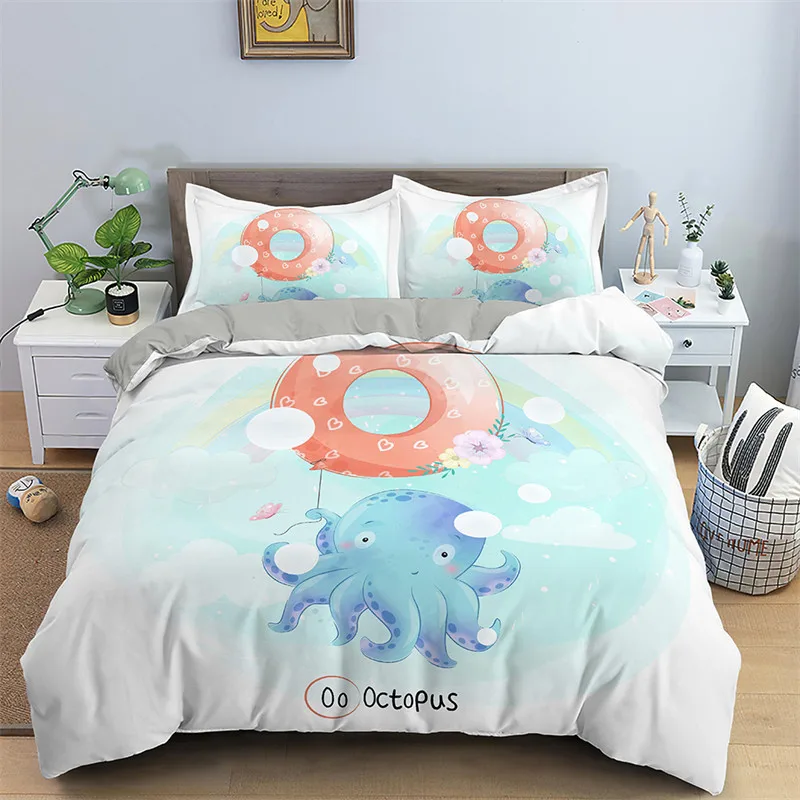 

Bedding Set Microfiber Kawaii Animals Quilt Cover Single Twin For Kids Child Room Cartoon Animal Duvet Cover Soft English Letter