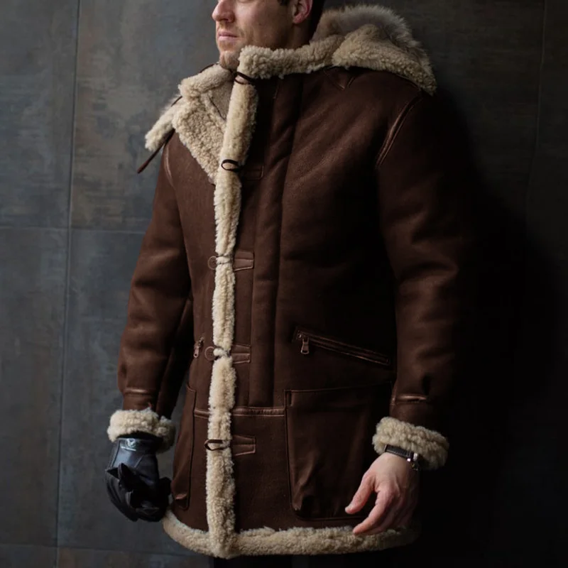 European and American Solid Color Brushed Velvet Hooded Single-Breasted Coat Zipper Pocket Loose Warm Cotton-Padded |