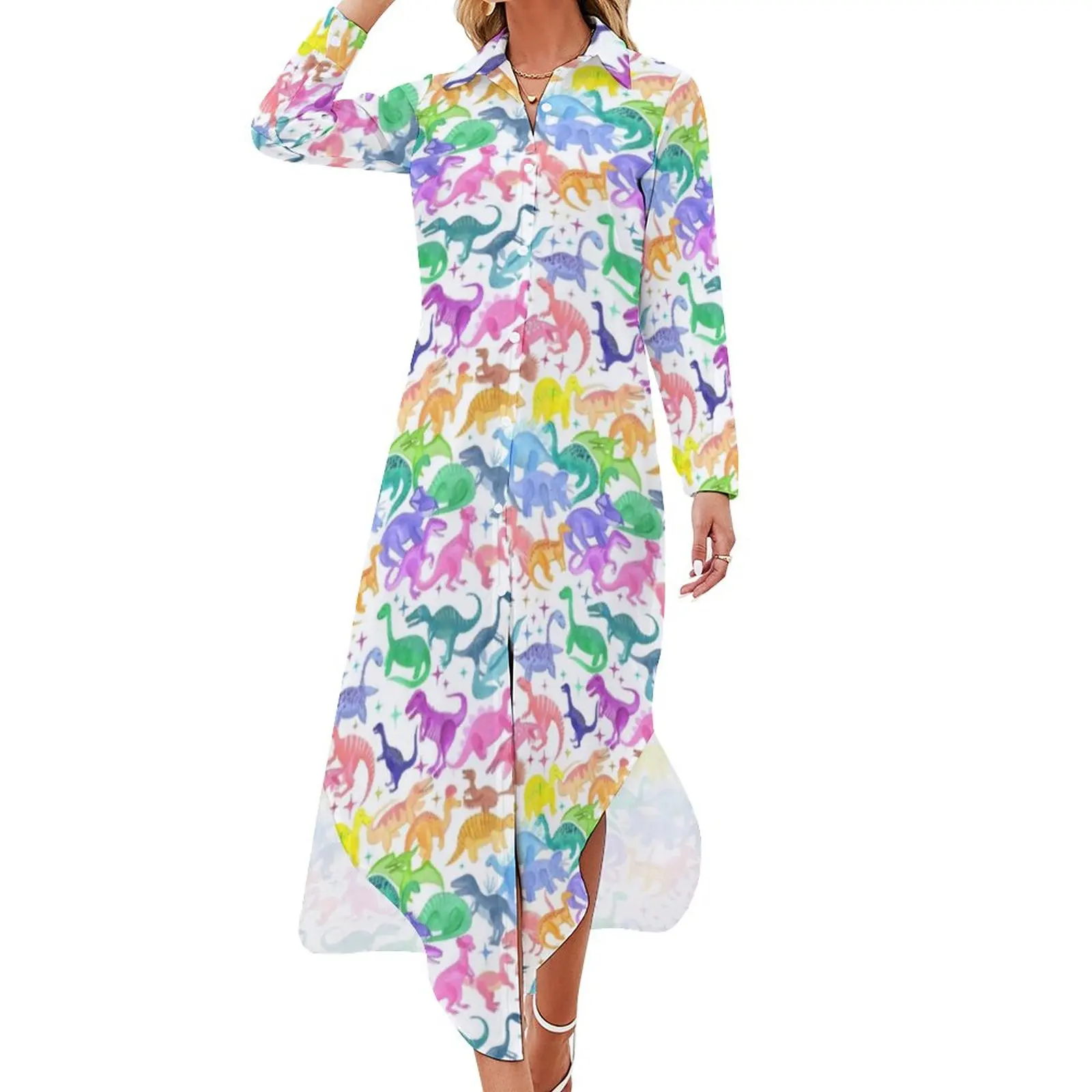 

Шифоновое платье Roarsome с радужными динозаврами, платья с животным принтом в стиле ретро, уличное модное Повседневное платье, женские сексуал...
