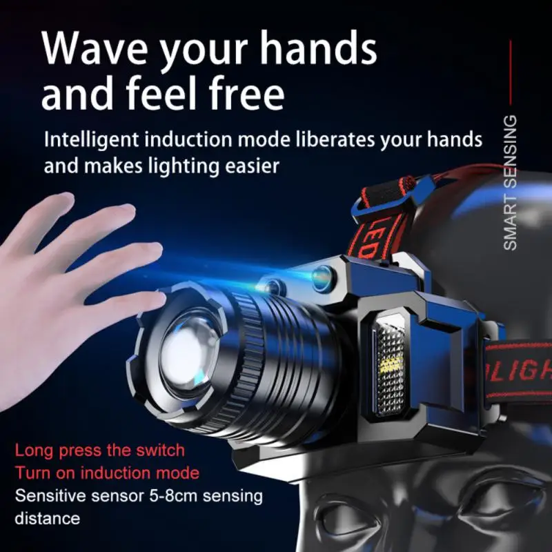 

Work Light Sense Remote Headlamp Late-mode Fishing Lights Outdoors Telescopic Zoom 6 Modes Charge 2000mah Strong Light