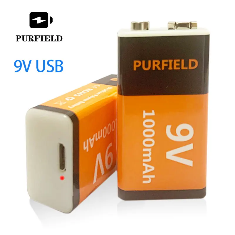 Литий-ионная аккумуляторная батарея PURFIELD 1000 мАч micro USB 9 В 6F22 литиевая для