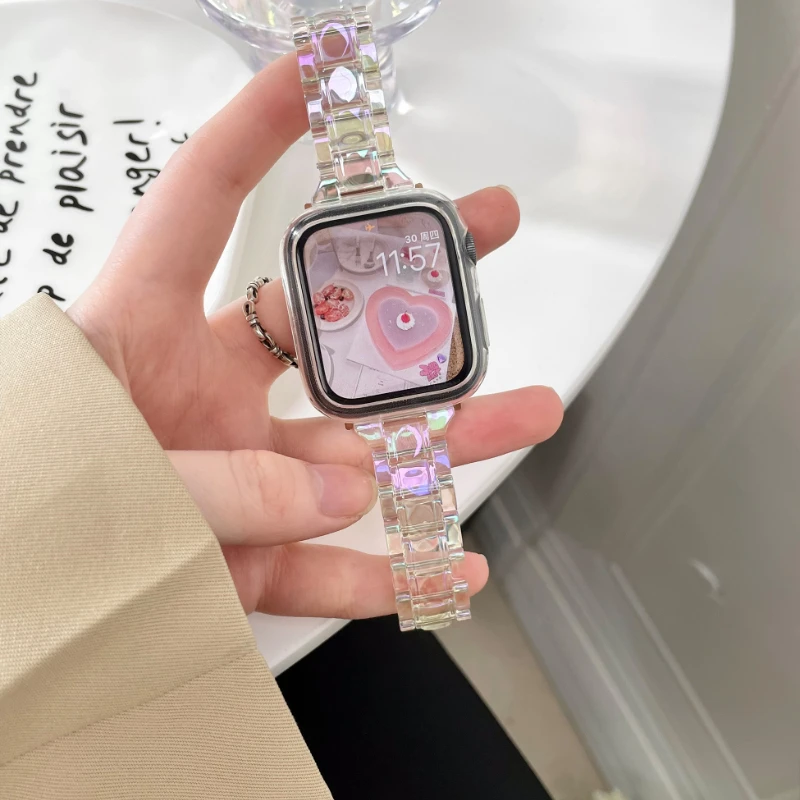 Apple Watch Strap Colorful New Laser Rainbow Transparent Resin Suitable for Iwatch Watch Strap Applewatch New Advanced Sense S7