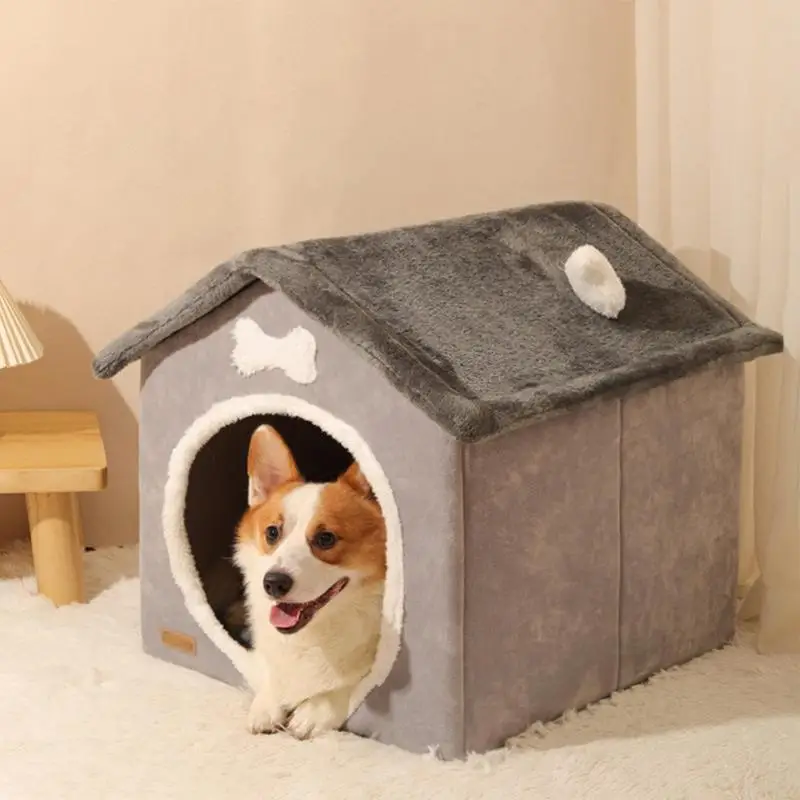 

Складной домик для собак, кровать-коврик для маленьких и средних собак и кошек, закрытая теплая плюшевая кровать-гнездо для сна со съемной подушкой