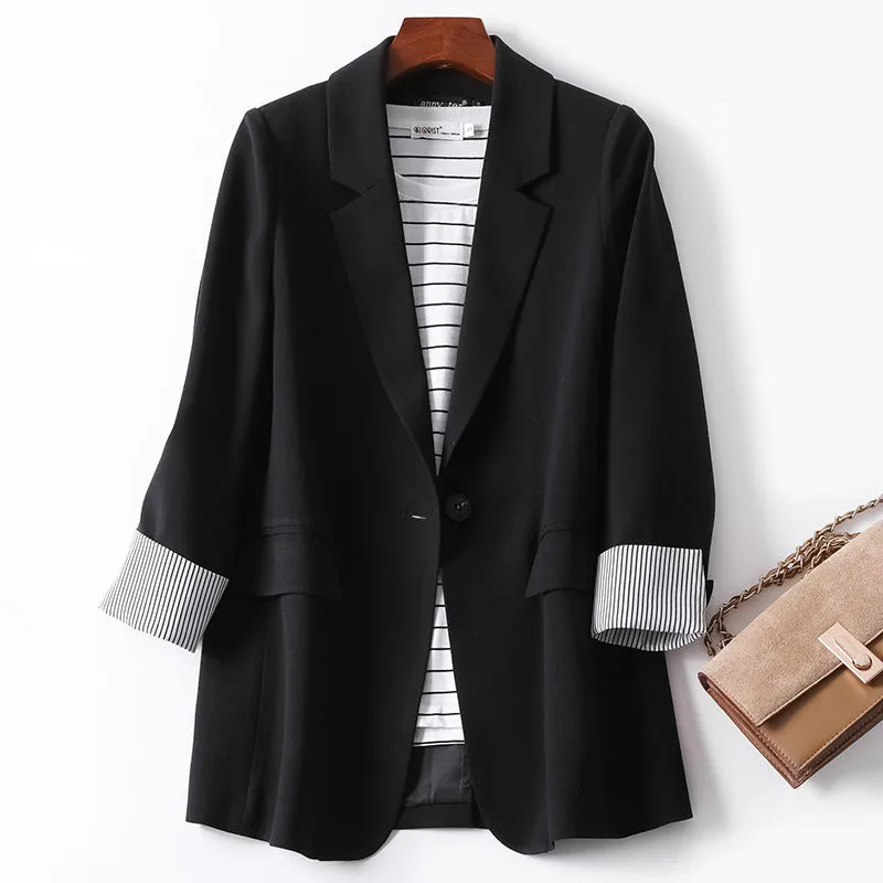 

Blazers Women Trendy Patchwork Korean Spring Loose Pockets Ladies Elegant Coats Single Button Minimalist Tops Women's Suit Coat