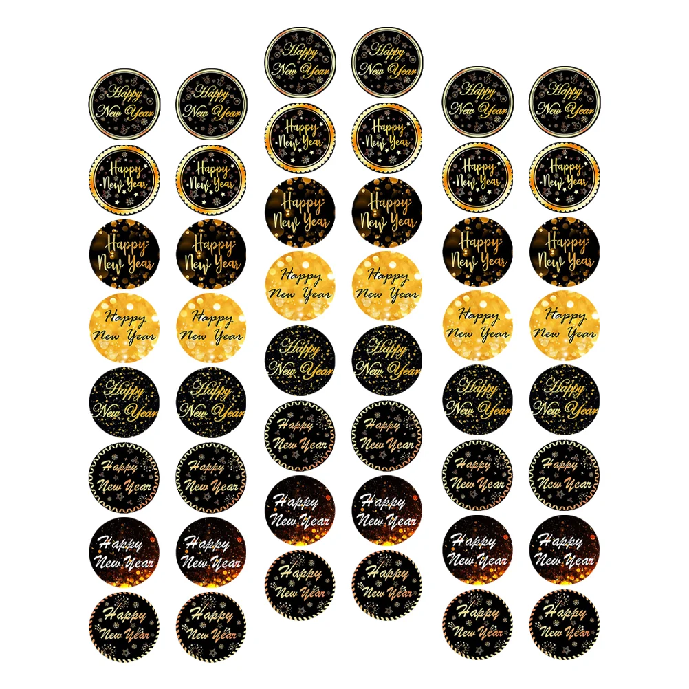 

Stickers Year New Gift Tags Happy Sticker Enveloperound Treats Seal Boxes Holiday Floral Letter Label Goldblack Bottle Tag