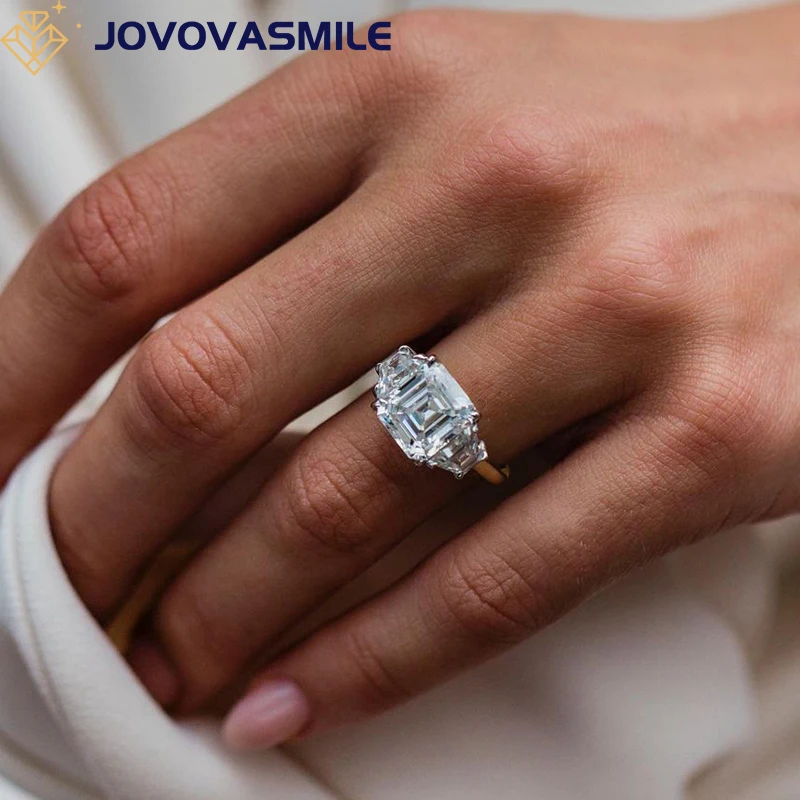 JOVOVASMILE Square Moissanite Ring 4.5carat 9.5x9.5mm Asscher Cut Two-Tone 18k Yellow White Rose Gold With 2.2mm Solitaire Band