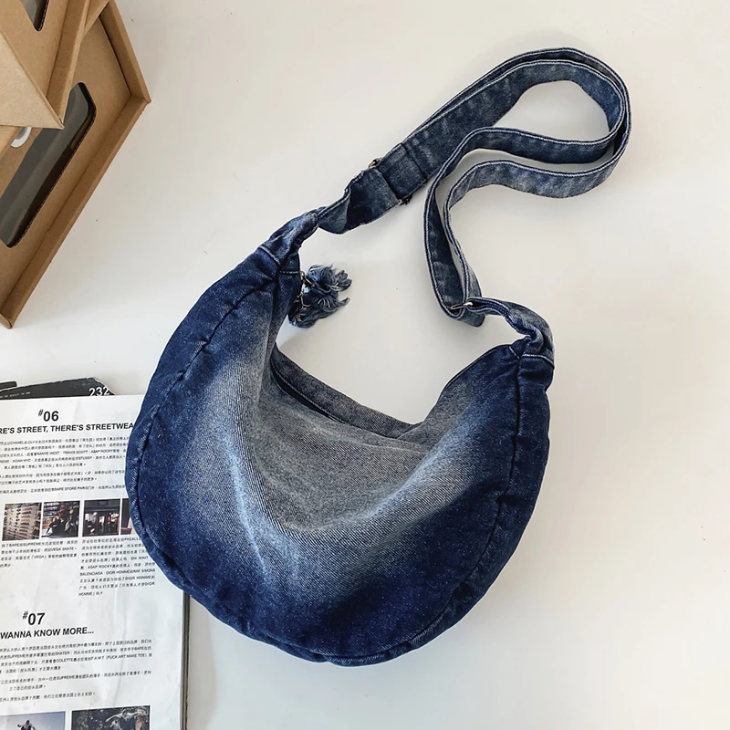 

Washed Denim Fashion Shoulder Bag For Women Casual Messenger Bag Student Travel Bag Zip Schoolbag For Teenage Girl Boy bookbag