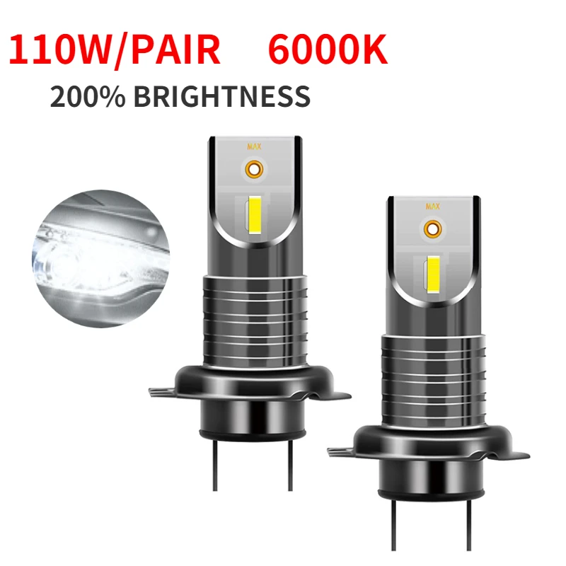 

H7 Led Headlight Bulbs 110W 25000LM 6000K White Error Free Canbus H4 Plug and Play Fanless All-in-One Fog Light Bulb