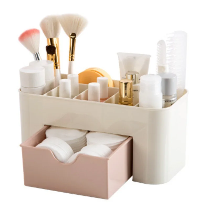 

Plastic Makeup Organizer MakeUp Brush Storage Box with Drawer Cotton Swab Stick Storage Case Escritori organizador de maquillaje