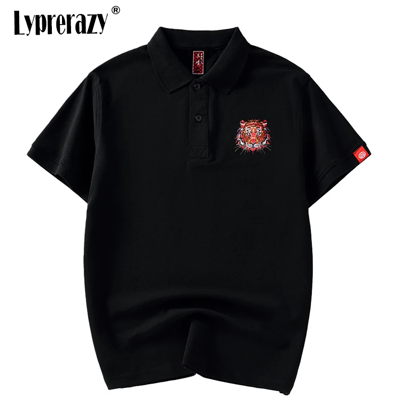 

Lyprerazy мужская летняя хлопковая рубашка-поло с вышивкой головы тигра футболка с короткими рукавами модный бренд Tiger Year