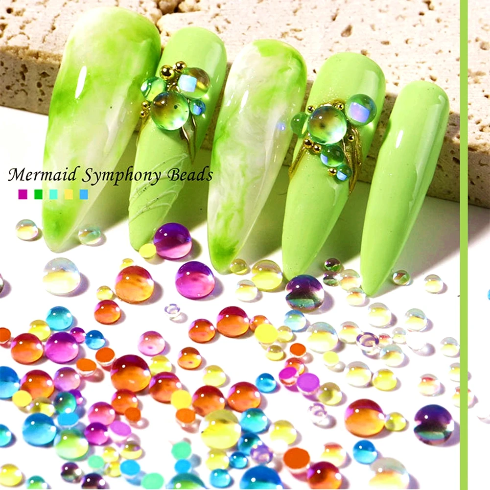 300pcs/Bag Nail Mermaid Bead Mixed Candy Color Manicure Crysta Round Flatback Acrylic Stone Rhinestones Decoration Nail Art Bead