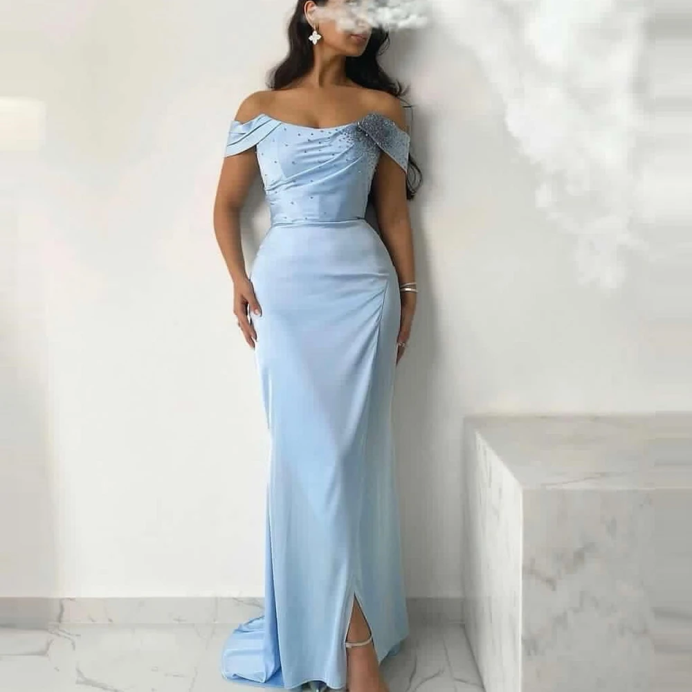 

Carolina Off-Shoulder Evening Dresses Women Saudi Arabia Satin Mermaid Floor Length Wedding Guest Elegant Formal Party Gowns
