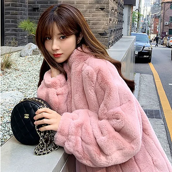 Faux Rabbit Fur Elegant Short Mink Fur Coat 2023 Winter Luxurious Warm Thick Plush Korea Women Loose Furry Overcoat Teddy Jacket