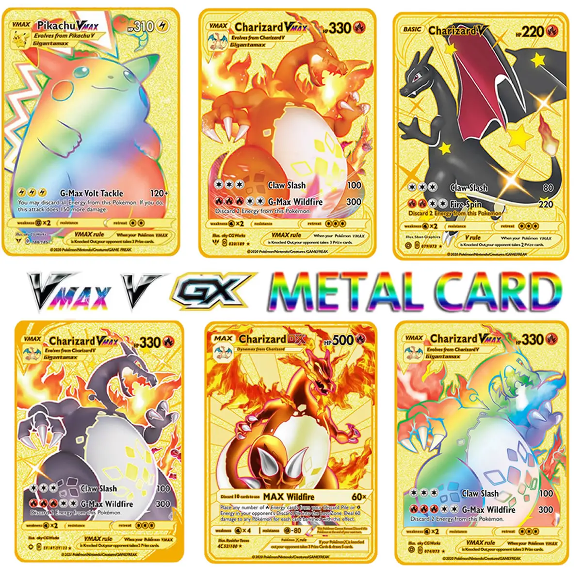 

Pokemon V VMAX GX хит продаж битва английская версия игра Металлическая коллекция карт Charizard золотые буквы карты детские подарки
