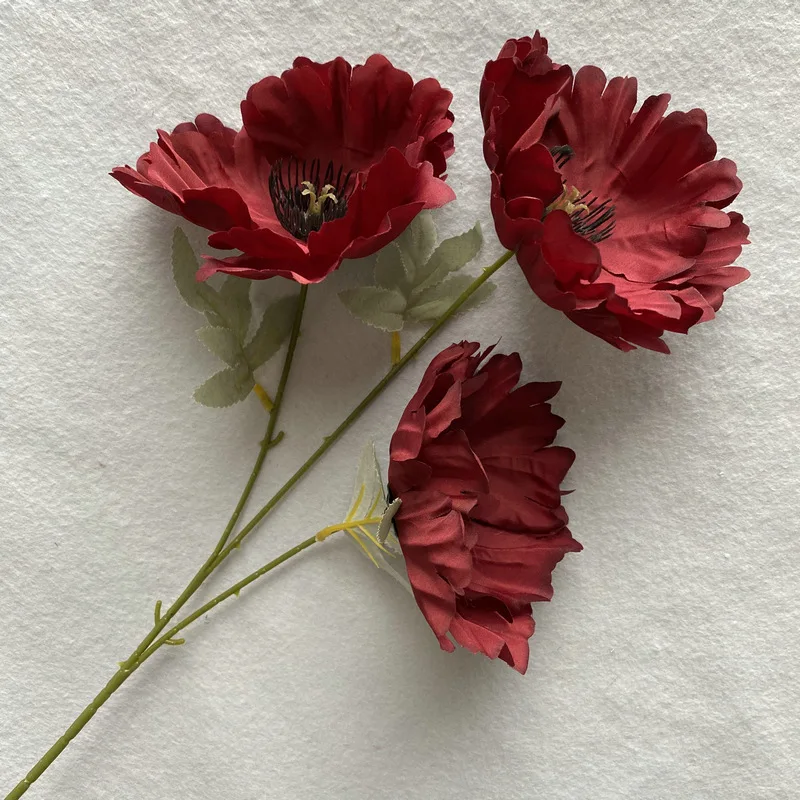 

3 Heads Simulation Poppy Wedding Photography Props Artificial Fake Flower Home Living Room Decoration Arrangement Accessories
