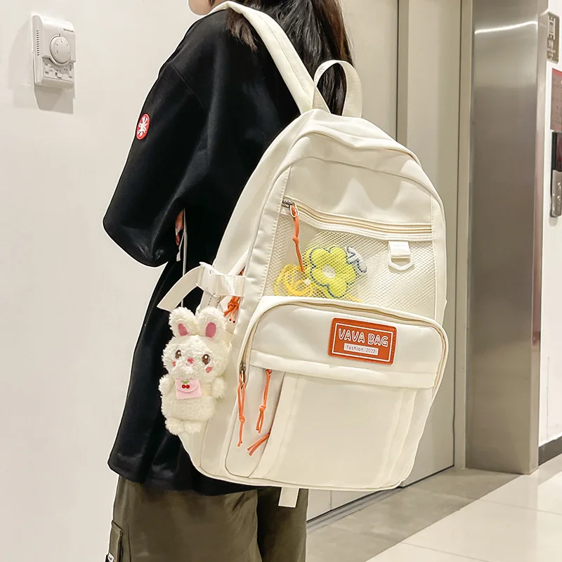 TRAVEASY Solid Color Women's Backpacks Ladies Large Capacity Nylon College Students School Bags Cute Female Bookbags Travel