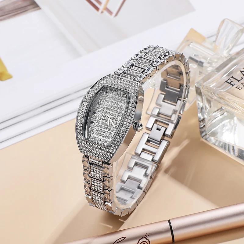 Lover's Gift Box Set Fashion Women's Quartz Watches Diamond Watch Dial+Bracelet+Necklace Stainless Steel Jewelry Gift Set 3Pcs