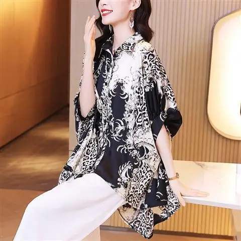 Женская шифоновая блузка в стиле ретро рубашка большого размера с леопардовым