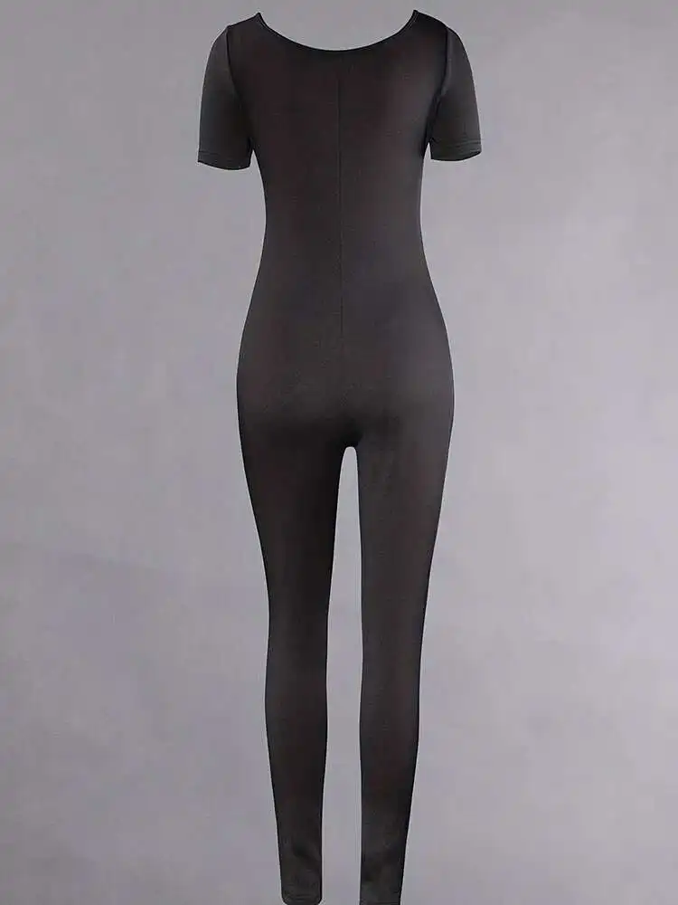 Женские комбинезоны с коротким рукавом однотонные облегающие модные спортивные