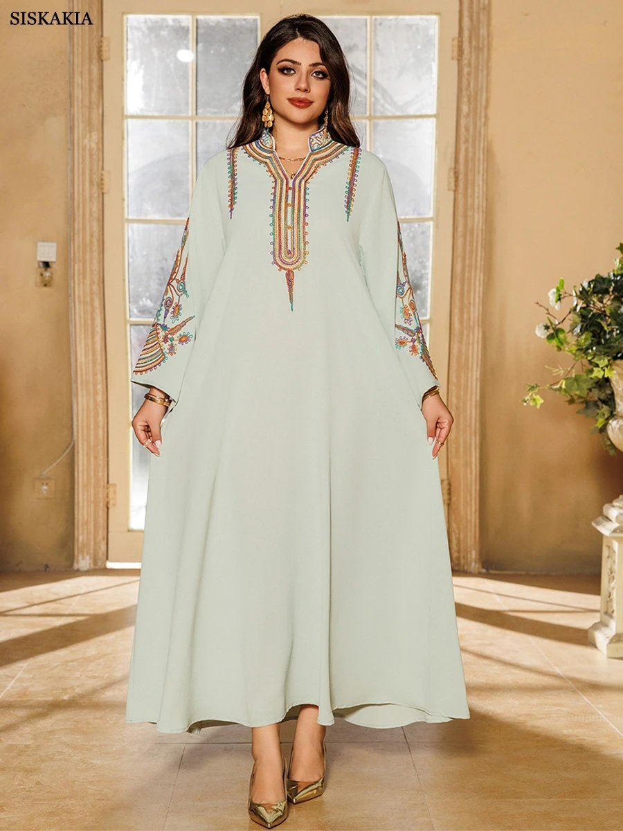 Женское платье с вышивкой Siskakia длинное в мусульманском стиле свободное