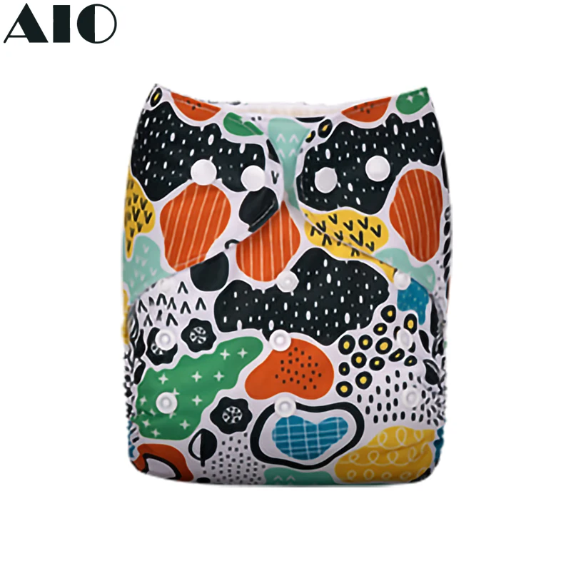 

[AIO] Abstract Leaves Flowers Print Infant Eco Pocket Nappy Ecological Baby Cloth Diaper Tiny Pant Reusable Fit 3-15KG No Insert