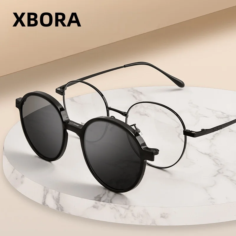 Фото Солнцезащитные очки XBORA TR90: ультралегкие, модные, ретро, поляризационные, на клипсе, для мужчин и женщин, повседневные, для активного отдыха и вождения №1