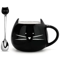 new creative cartoon ceramic mug stirring spoon coffee black and white cat head spoon steel childrens cute milk tea spoon