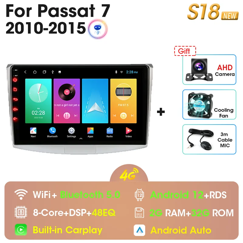 

Автомагнитола 2 Din для Volkswagen Passat 7 B7 B6 CC NMS 2010-2015, мультимедийный видеоплеер, навигация, стерео, GPS, Android Carplay