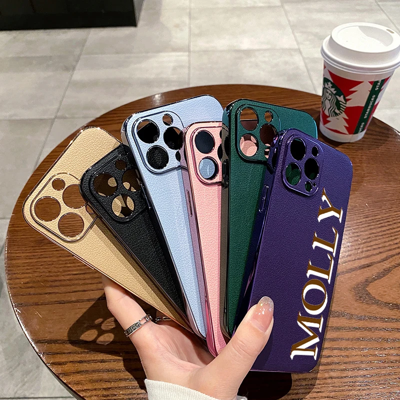 Фото Чехол для iPhone 11 12 13 14 Pro Max 13 14 Pro, роскошный кожаный бампер с покрытием, персонализированный Чехол с именем и инициалами и монограммой №1