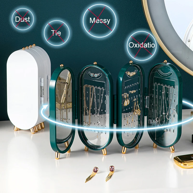 

Jewelry Storage Box Household Earrings Necklace Display Stand High Capacity Luxury Retro Screen Foldable Jewelry Organizer Case