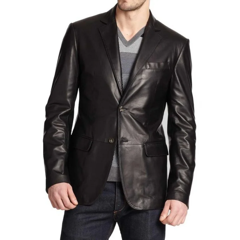 

Бесплатная доставка. Мужская потенциальная кожаная куртка, кожаный костюм, облегающее деловое повседневное кожаное пальто. Качество