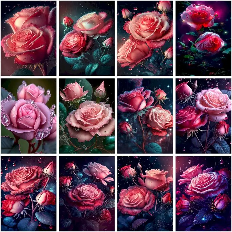 

CHENISTORY Oil Paint By Numbers Kits Red Rose Painting By Numbers Flower On Canvas Frameless Crafts Draw Painting Diy Home Decor