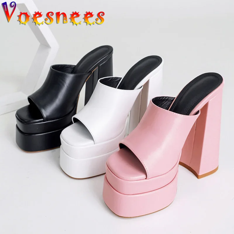 

2022 New High Heels Woman Sandals Comfortable Square Head Platform Women Office Slippers 15CM One-sided Pumps Dress Summer Shoes