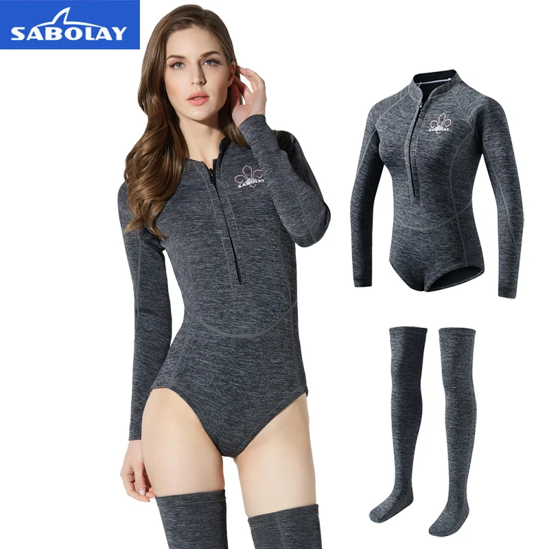 Women's Wetsuit 2mm Neoprene Long Holster with Stockings Snorkel Surf Diving Suit